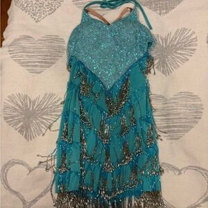 Ballroom Sparkling Teal Fringe Dress